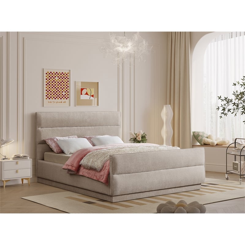 Bowery Hill Contemporary Channel Tufted Beige Chenille Fabric Full Bed