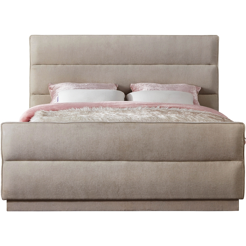 Bowery Hill Contemporary Channel Tufted Beige Chenille Fabric Full Bed