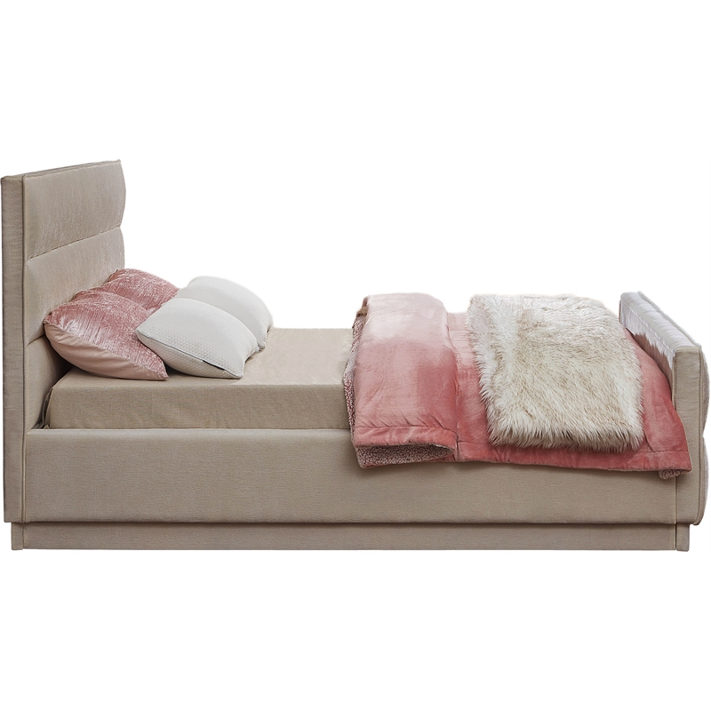 Bowery Hill Contemporary Channel Tufted Beige Chenille Fabric Full Bed