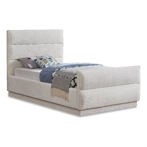 Bowery Hill Contemporary Channel Tufted Cream Chenille Fabric Twin Bed