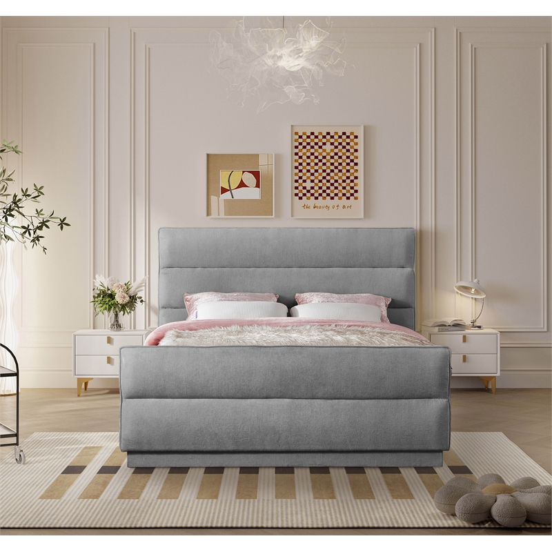 Bowery Hill Contemporary Channel Tufted Grey Chenille Fabric Queen Bed
