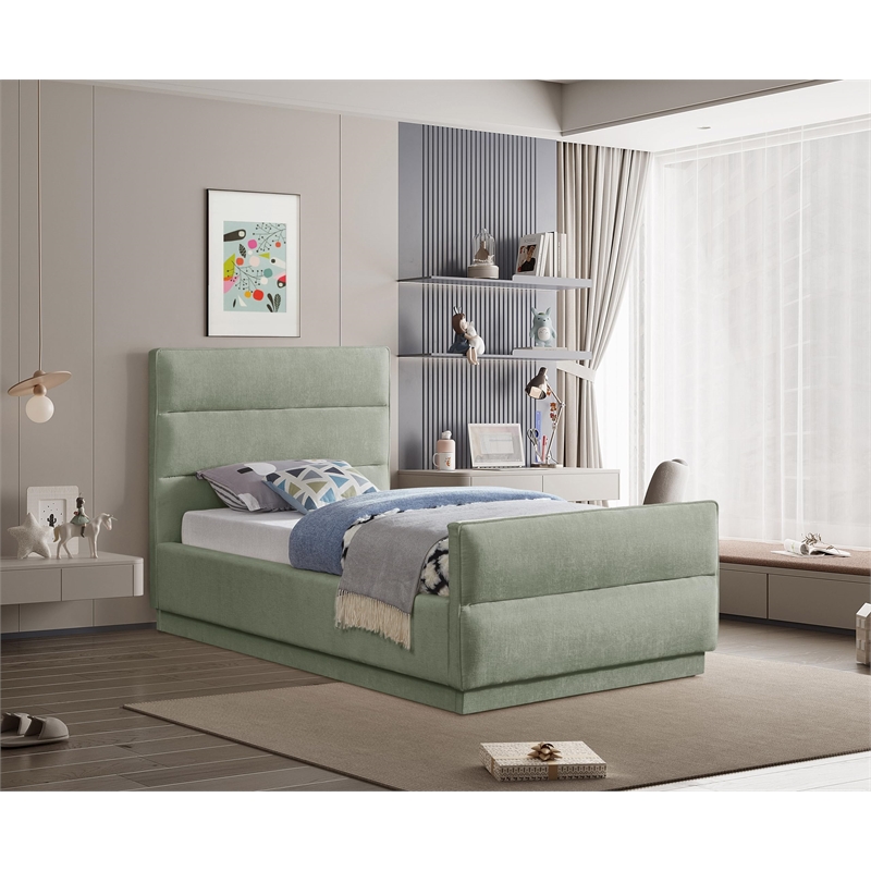 Bowery Hill Contemporary Channel Tufted Mint Chenille Fabric Twin Bed