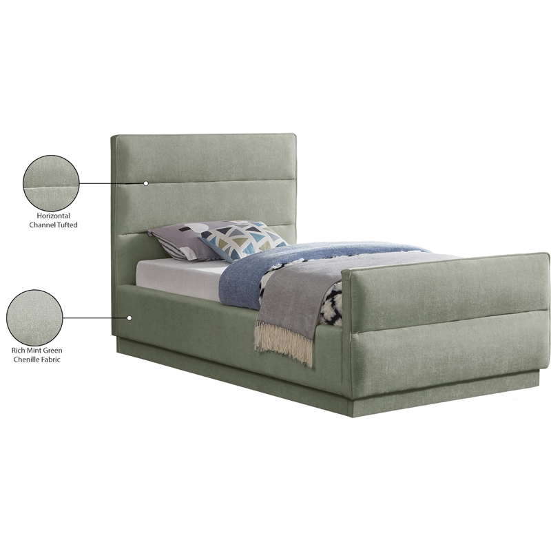 Bowery Hill Contemporary Channel Tufted Mint Chenille Fabric Twin Bed