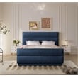Bowery Hill Contemporary Channel Tufted Navy Chenille Fabric Queen Bed