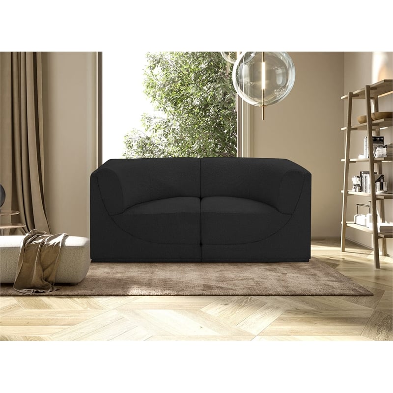 Bowery Hill Contemporary Rich Black Boucle Fabric Modular Sofa