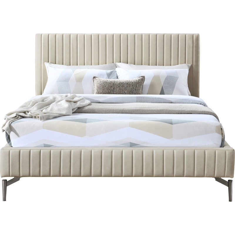 Bowery Hill Contemporary Deep Channel Tufted Soft Beige Vegan Leather King Bed