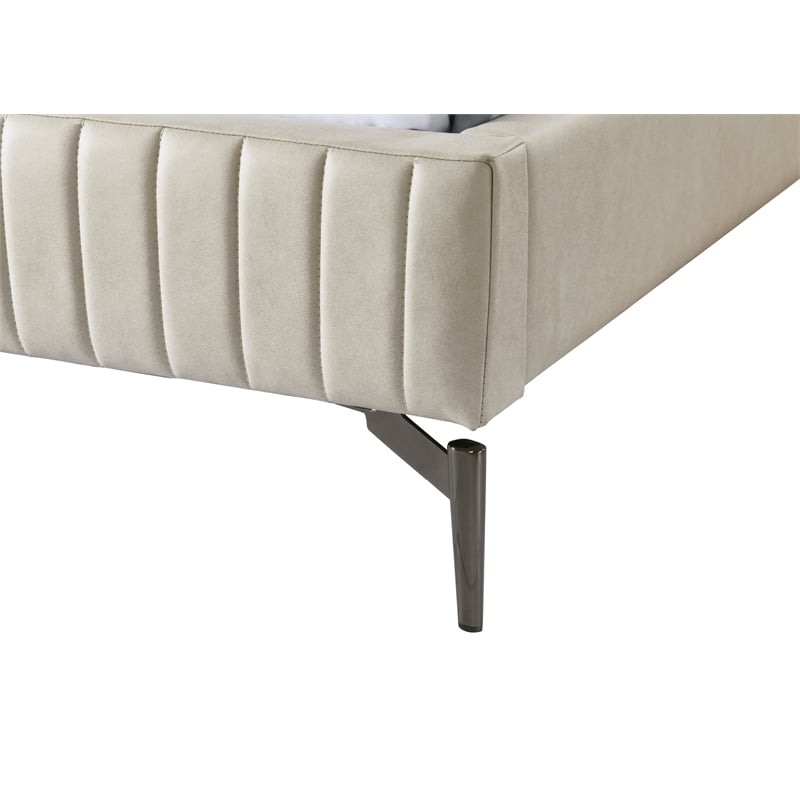 Bowery Hill Contemporary Deep Channel Tufted Soft Beige Vegan Leather King Bed