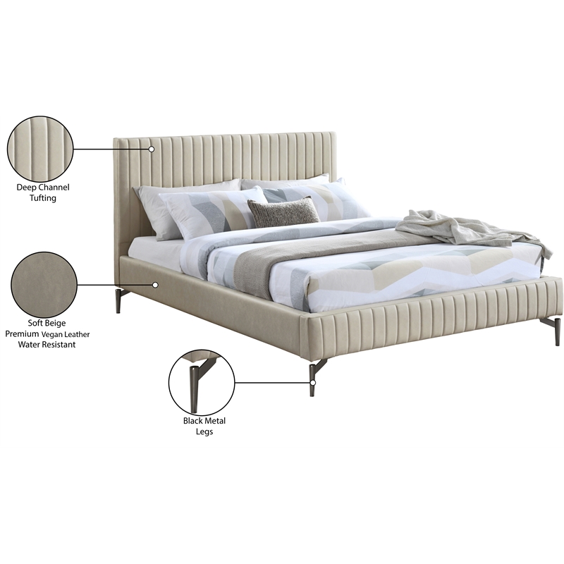 Bowery Hill Contemporary Deep Channel Tufted Soft Beige Vegan Leather King Bed