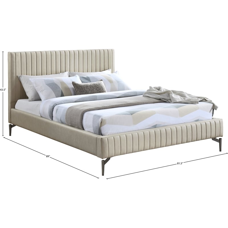 Bowery Hill Contemporary Deep Channel Tufted Soft Beige Vegan Leather King Bed