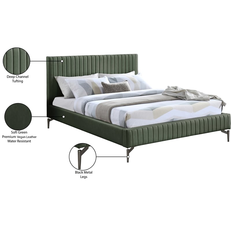 Bowery Hill Contemporary Deep Channel Tufted Soft Green Vegan Leather King Bed