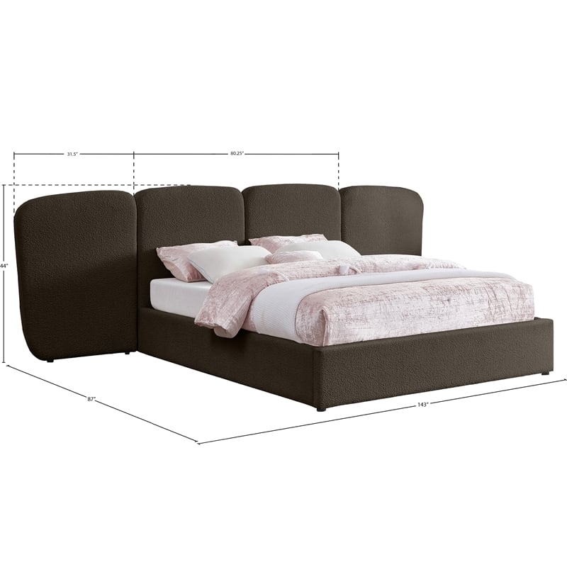 Bowery Hill Contemporary Brown Boucle Durable Fabric King Bed
