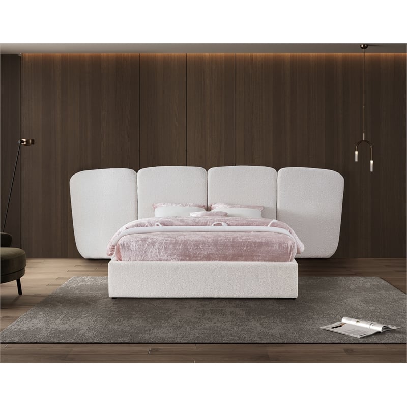 Bowery Hill Contemporary Cream Boucle Durable Fabric King Bed