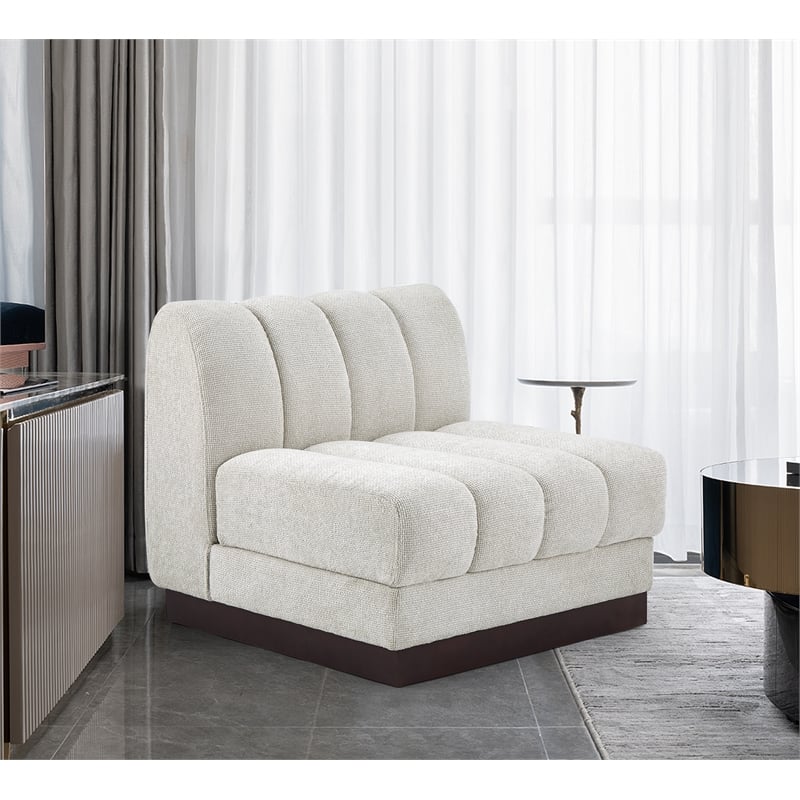 Bowery Hill Contemporary Cream Chenille Fabric Armless Chair