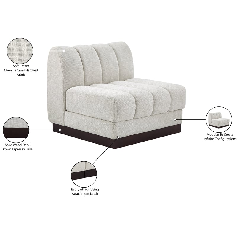 Bowery Hill Contemporary Cream Chenille Fabric Armless Chair