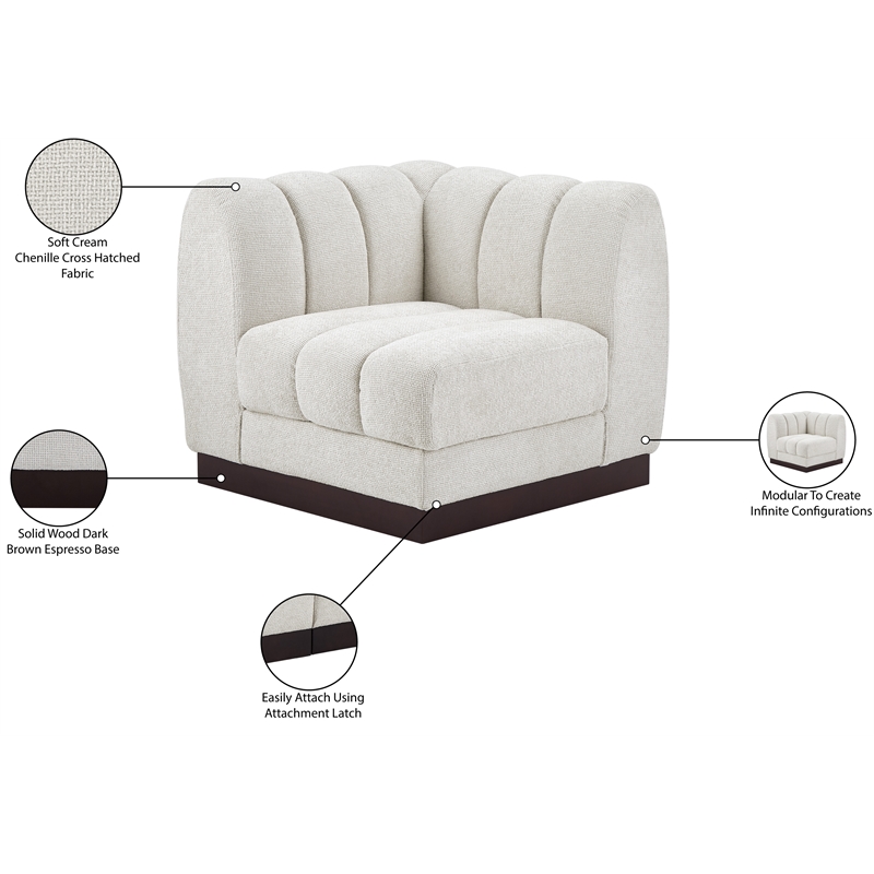 Bowery Hill Contemporary Soft Cream Chenille Fabric Corner Chair