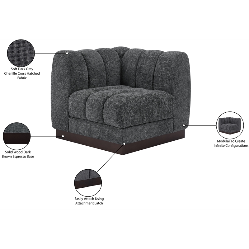 Bowery Hill Contemporary Soft Grey Chenille Fabric Corner Chair