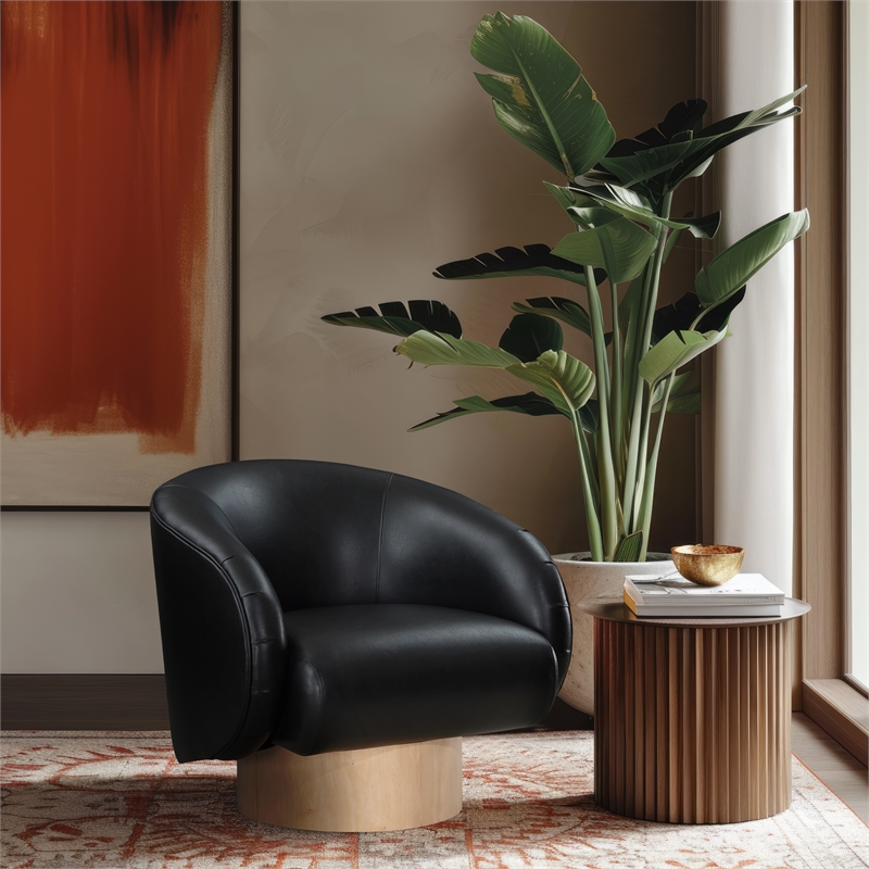 Bowery Hill Contemporary Black Vegan Leather Swivel Accent Chair