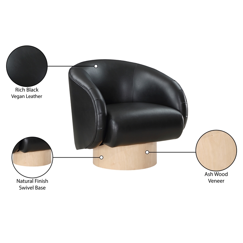 Bowery Hill Contemporary Black Vegan Leather Swivel Accent Chair