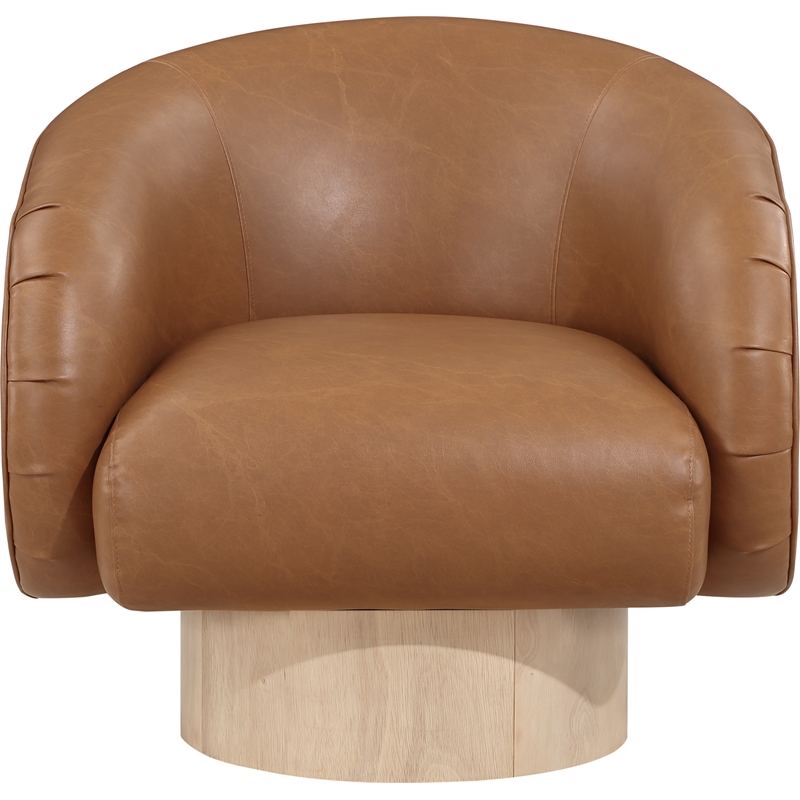 Bowery Hill Contemporary Cognac Vegan Leather Swivel Accent Chair