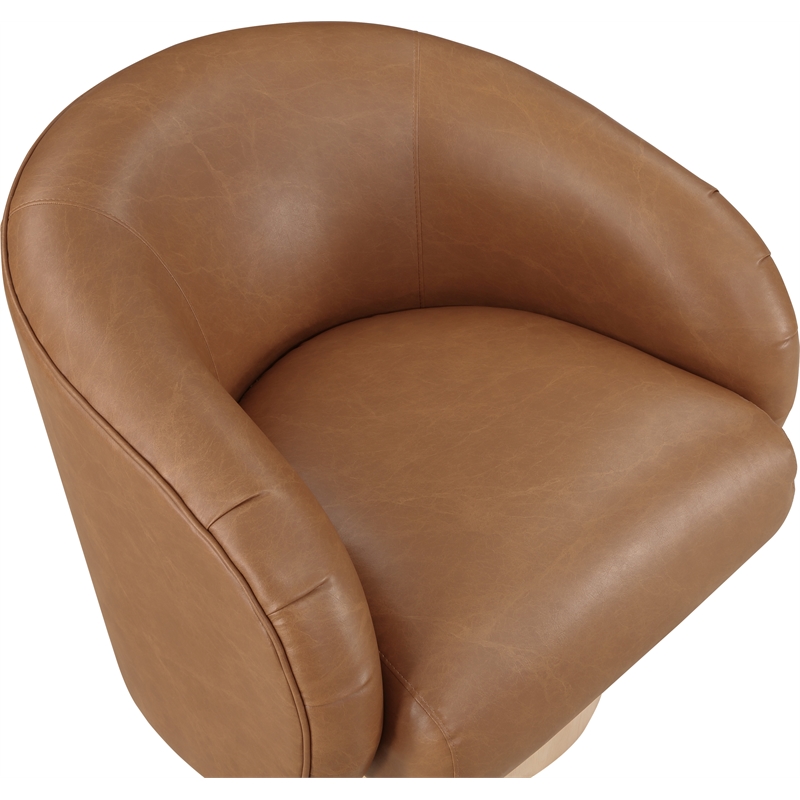 Bowery Hill Contemporary Cognac Vegan Leather Swivel Accent Chair