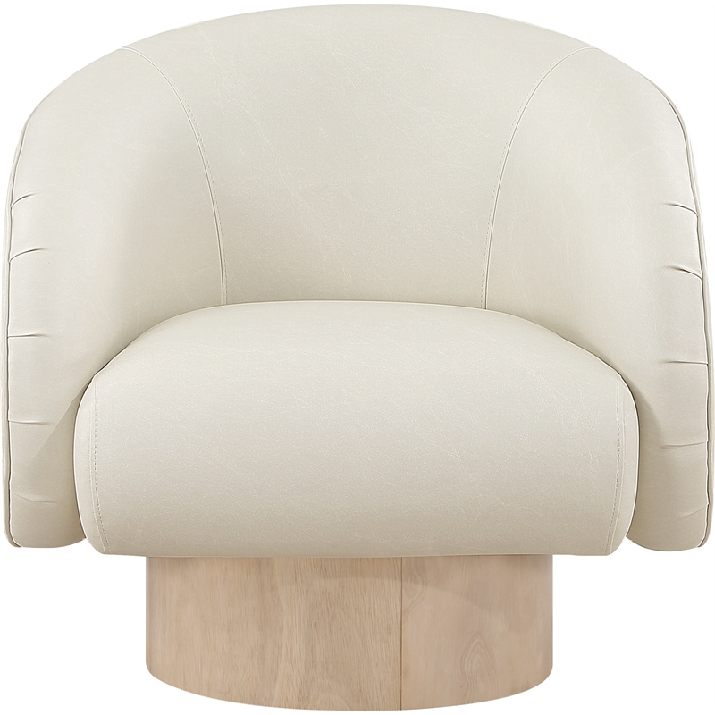 Bowery Hill Contemporary Cream Vegan Leather Swivel Accent Chair