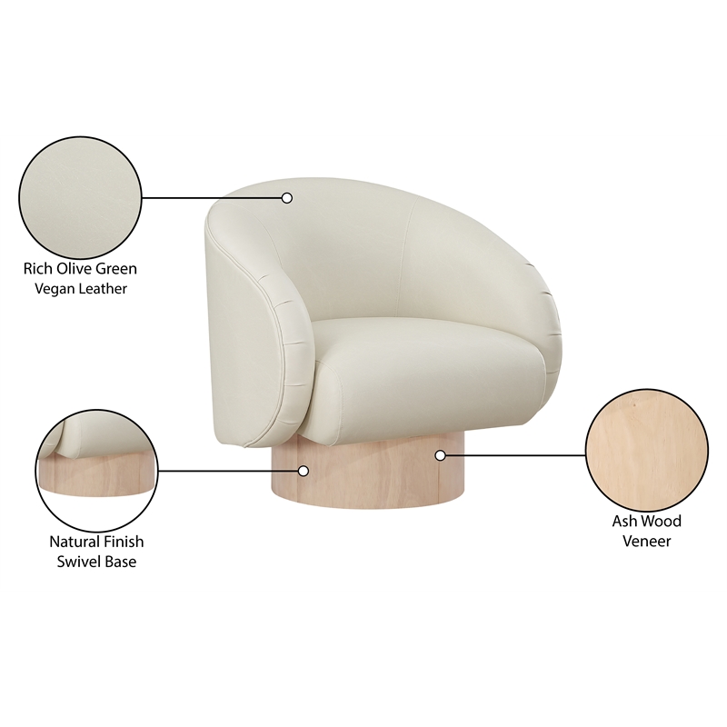 Bowery Hill Contemporary Cream Vegan Leather Swivel Accent Chair