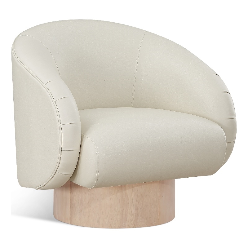 Bowery Hill Contemporary Cream Vegan Leather Swivel Accent Chair