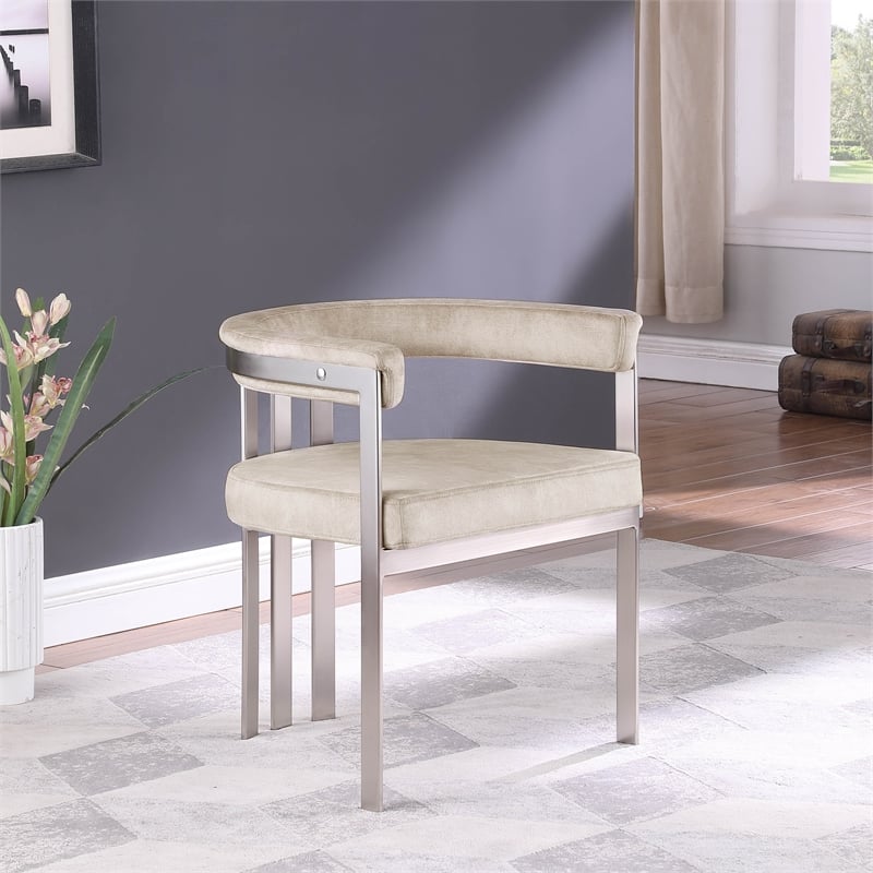 Bowery Hill Contemporary Beige Velvet Dining Chair (Set of 2)