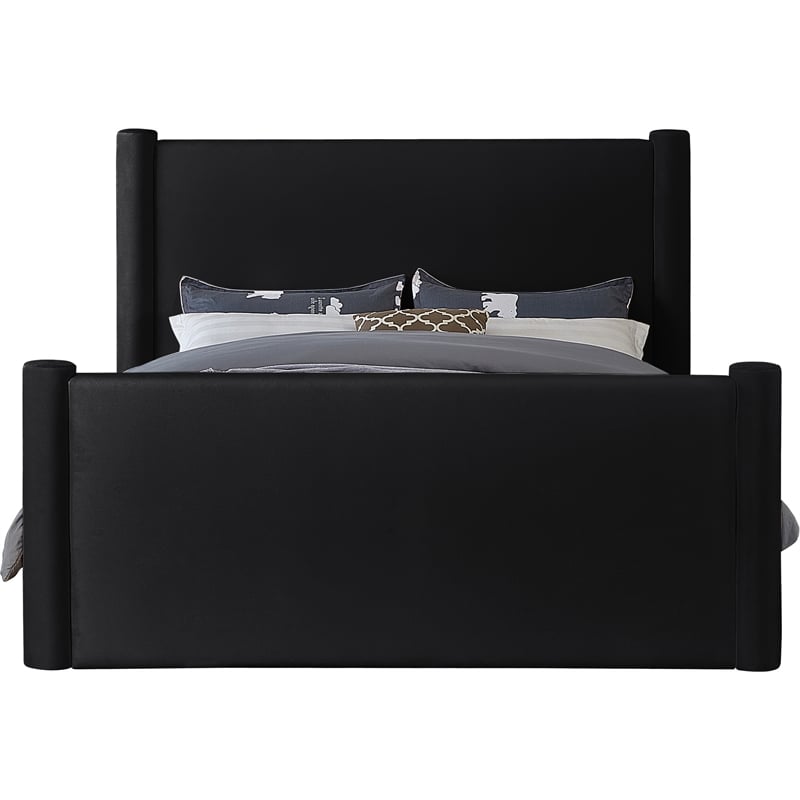 Bowery Hill Contemporary Solid Wood Frame Black Durable Velvet Full Bed