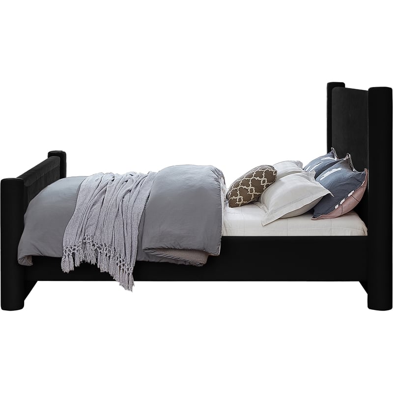 Bowery Hill Contemporary Solid Wood Frame Black Durable Velvet Full Bed