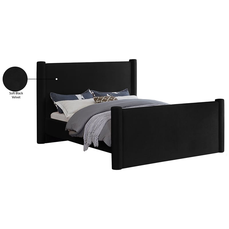 Bowery Hill Contemporary Solid Wood Frame Black Durable Velvet Full Bed