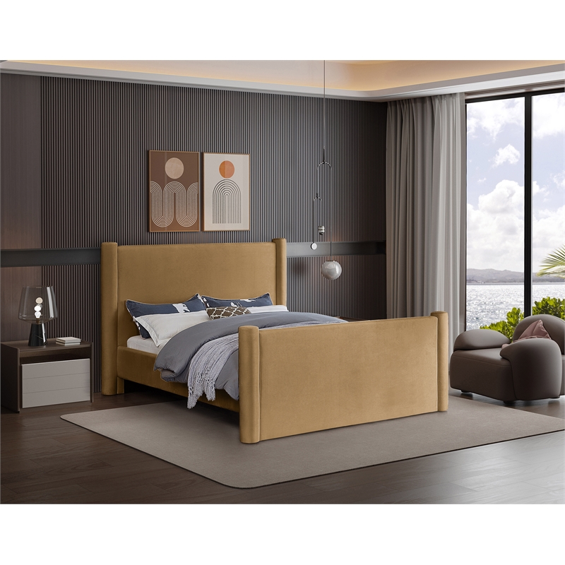 Bowery Hill Contemporary Solid Wood Frame Saddle Durable Velvet Full Bed