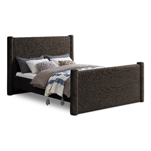 Bowery Hill Contemporary Solid Wood Frame Brown Boucle Fabric Full Bed