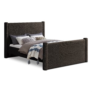 Bowery Hill Contemporary Solid Wood Frame Brown Boucle Fabric Queen Bed