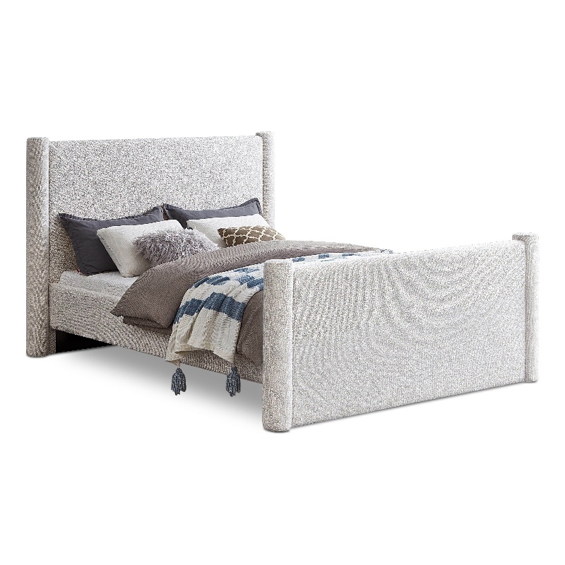 Bowery Hill Contemporary Solid Wood Frame Cream Boucle Fabric Queen Bed