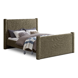Bowery Hill Contemporary Solid Wood Frame Olive Green Boucle Fabric King Bed
