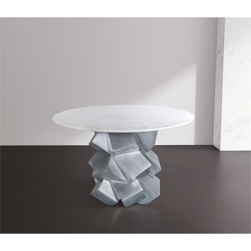 Bowery Hill Contemporary Genuine Marble Top White Dining Table
