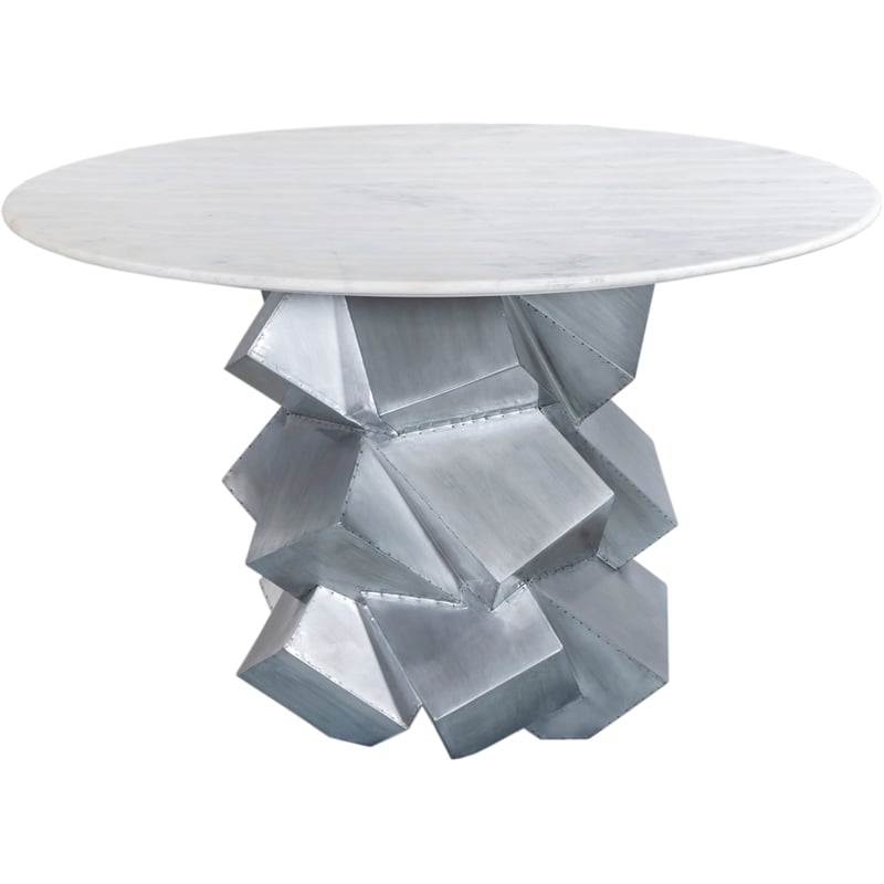 Bowery Hill Contemporary Genuine Marble Top White Dining Table