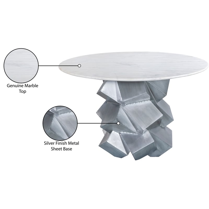 Bowery Hill Contemporary Genuine Marble Top White Dining Table