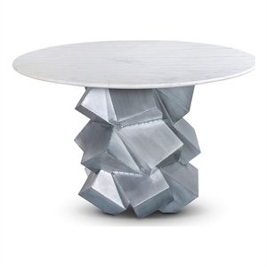 Bowery Hill Contemporary Genuine Marble Top White Dining Table