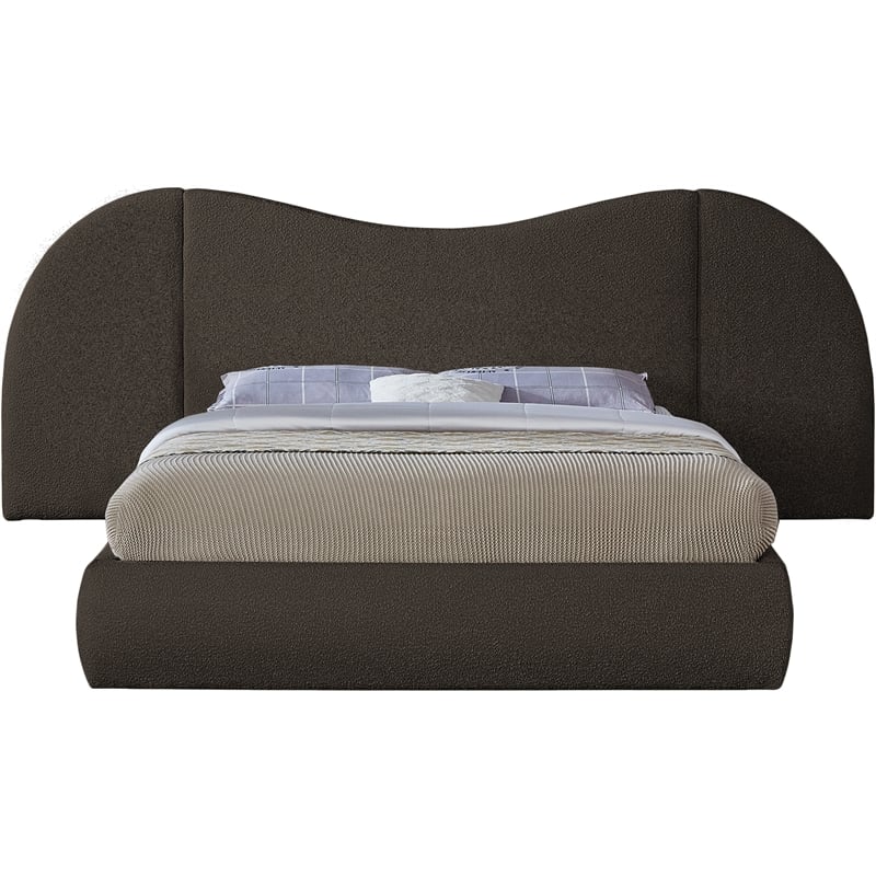 Bowery Hill Contemporary Brown Boucle Durable Fabric King Bed