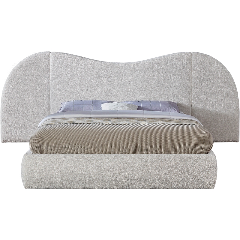 Bowery Hill Contemporary Cream Boucle Durable Fabric King Bed