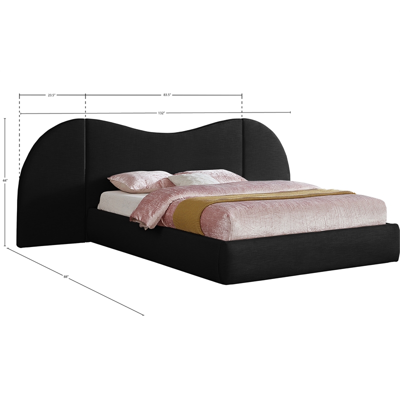 Bowery Hill Contemporary Black Linen Textured Fabric King Bed