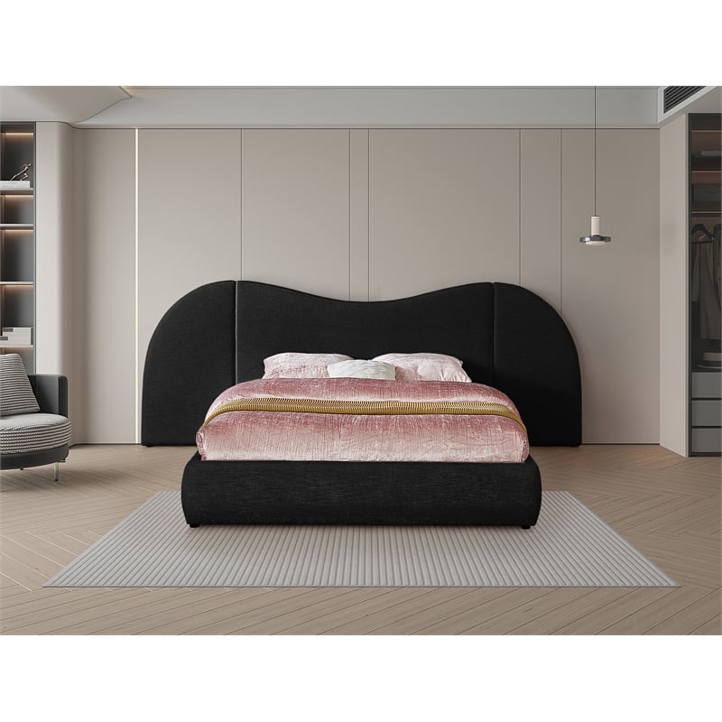 Bowery Hill Contemporary Black Linen Textured Fabric Queen Bed