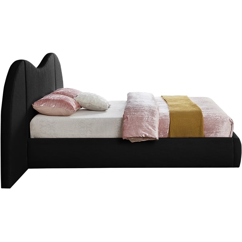 Bowery Hill Contemporary Black Linen Textured Fabric Queen Bed
