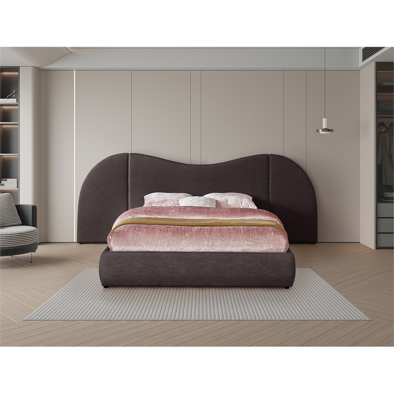 Bowery Hill Contemporary Brown Linen Textured Fabric King Bed