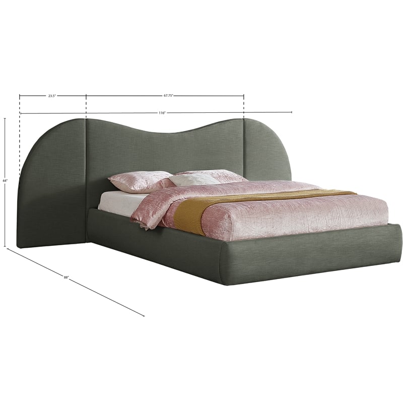 Bowery Hill Contemporary Olive Green Linen Textured Fabric Queen Bed