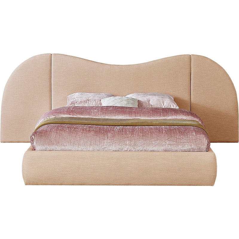 Bowery Hill Contemporary Tan Linen Textured Durable Fabric King Bed