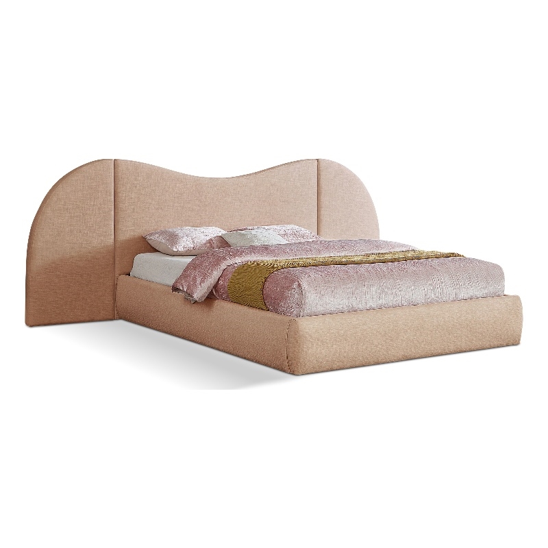 Bowery Hill Contemporary Tan Linen Textured Durable Fabric King Bed