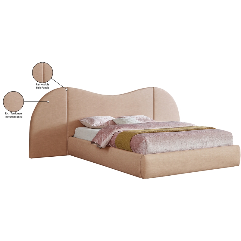 Bowery Hill Contemporary Tan Linen Textured Fabric Queen Bed